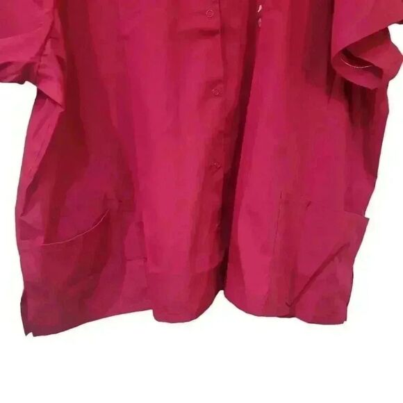 Cherokee Workwear Originals Women's Raspberry Pink Poly/Cotton V-Neck Snap Front - Picture 9 of 12